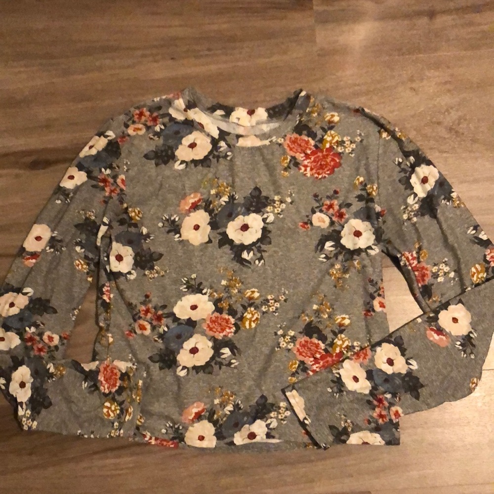 Ardene Basic Gray Floral Print Long Sleeve Shirt